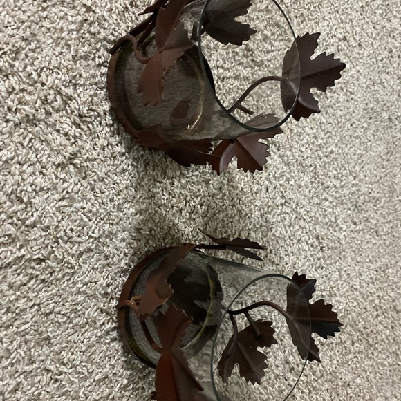 Metal and glass Set of Fall Leaf Candle Holders with led candles - Picture 4 of 7